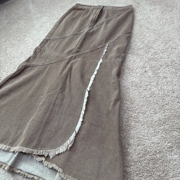 Newport News Jeanology Skirt Women 10 Brown Denim Maxi Tiered Asymmetric Vtg Y2K - Picture 3 of 8